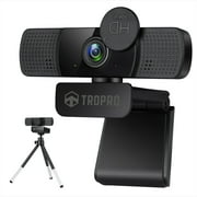 TROPRO Webcam with Microphone, 1080P Full HD Computer Camera for PC with Cover, Expandable Tripod, USB Web Camera with Cover for Video Calls, Streaming, Skype, Zoom, Teleconference