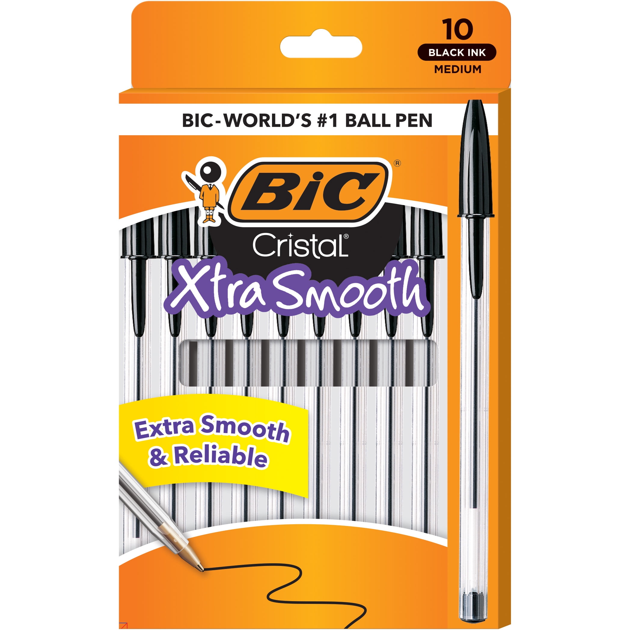 Black Biros 10 x Bic CRISTAL GRIP Ballpoint Medium Pens Colour Choice
