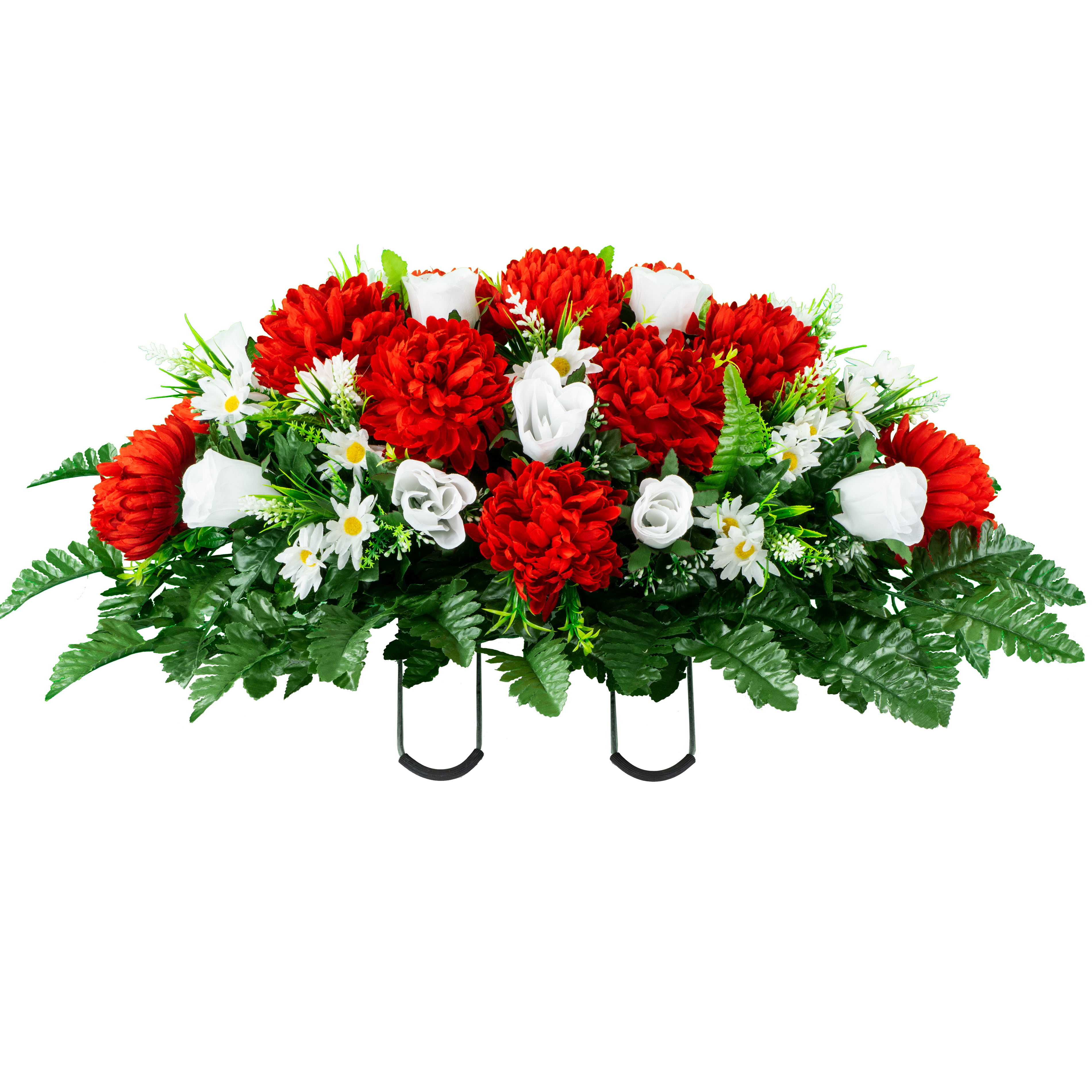 Grave arrangement Orange 20cm Rose Artificial silk flowers memorial Crem Pot 