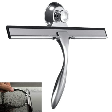 GLiving Stainless Steel Deluxe Squeegee with Two Hooks for Hanging, Will Not Rust  for Bathroom/ Kitchen/ Car Glass/ Mirror/ Shower Door/ (Best Way To Clean Bathroom Glass Shower Doors)