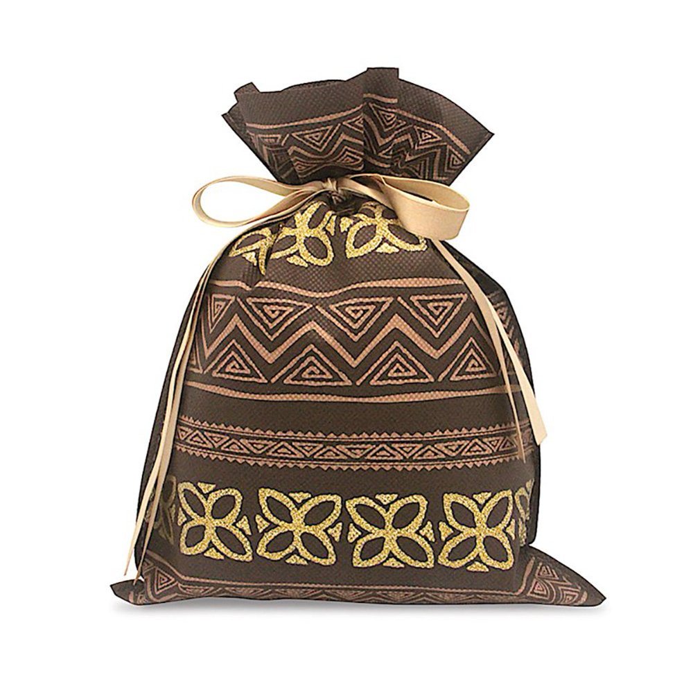 Hawaiian Drawstring Large Gift Bags 3 Pack Tapa Brown