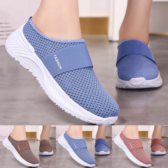 CAIXAI Women Walking Shoes Wide Toe Box Shoes Women Casual Mesh Knitted Casual Sneakers for Women on Arch Support Platform Mary Janes Hands Free Go Walk Shoes