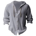 thumbnail image 2 of Mens Hooded Tshirt Solid Color Casual Long Sleeve Top Comfortable Streetwear Pullover Gray M, 2 of 6