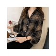 thumbnail image 4 of MarinaVida Women Long Sleeve Button Down Striped Turn Down Collar Loose Blouse, 4 of 5