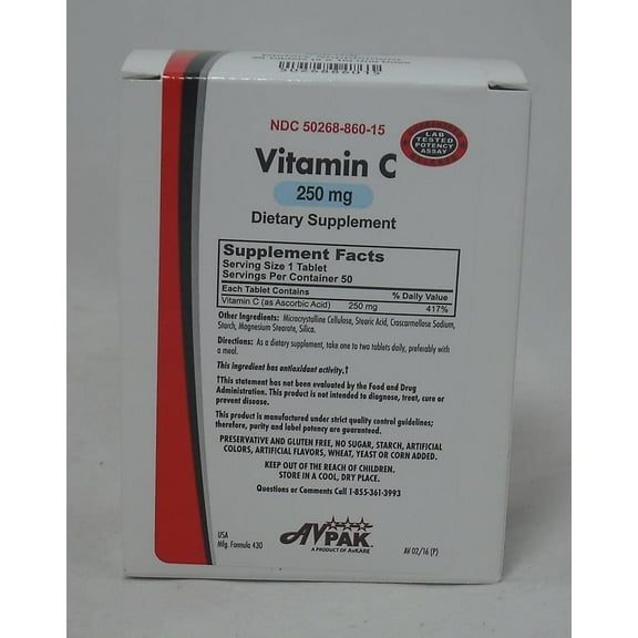 Vitamin C 250 mg Dietary Supplement 50 Count