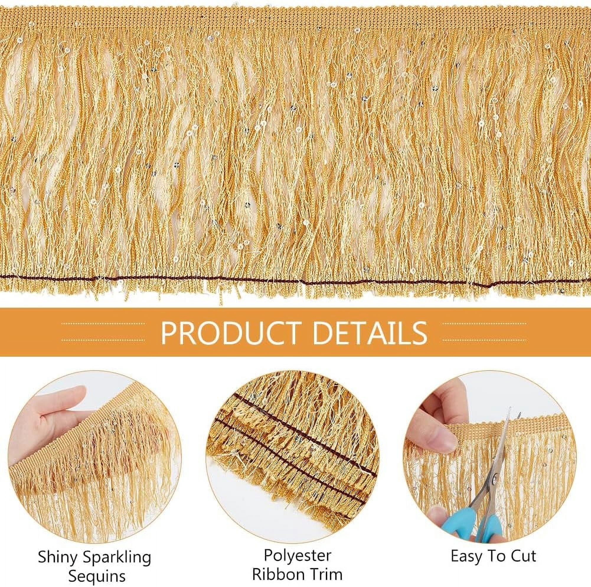 Paillette Tassel Polyester Ribbon Trim Clothes Accessories Gold 5-7/8 inch(150mm)