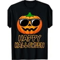 thumbnail image 3 of Men's Black Crew Neck Halloween Graphic T-Shirt, Happy Halloween Cool Pumpkin Sunglasses Short Sleeve Tee, 3 of 9