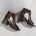 thumbnail image 3 of Sandals Women Beach Vacation Fashion Solid Color Leather Hollow Open Toe Thick High Heeled Front Zipper Roman Sandals, 3 of 8