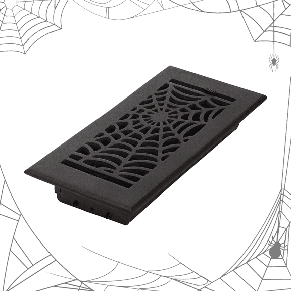 Spooky Gothic Vent cover 4"x 8" Duct Opening (Overall 5-1/2"x 9-3/4") Spider Web Design Solid Cast Aluminium Register Cover | Powder Coated Black No holes