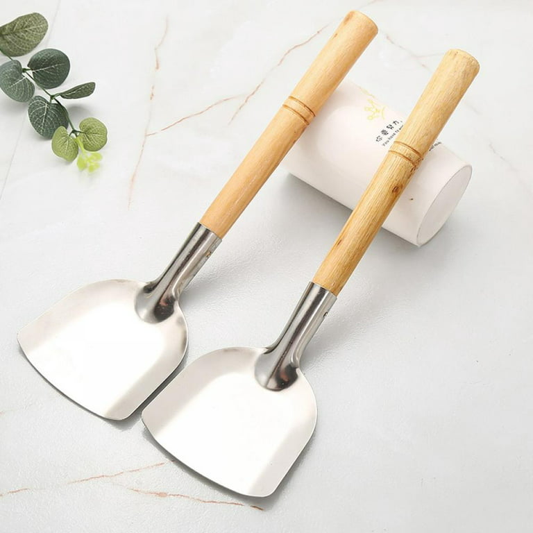 Travelwant Stainless Steel Wok Spatula, Professional Wok Spatula Turner with Heat Resistant Wooden Handle, Kitchen Utensil Cooking Shovel Scoop Ladle