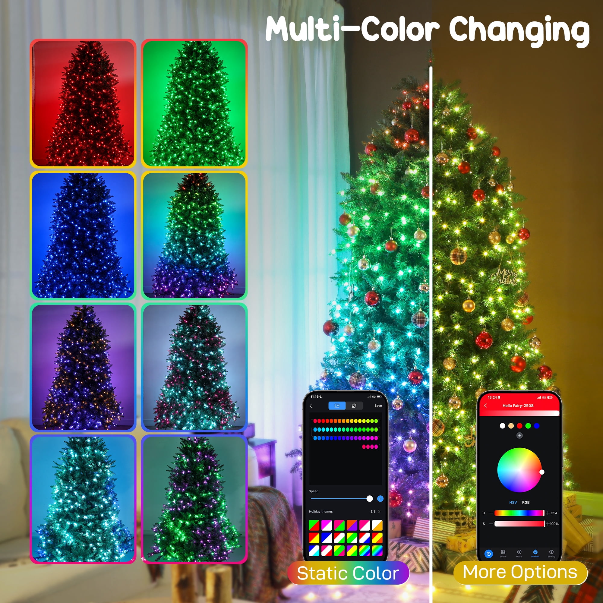 Astoutdoor 7.5 ft Prelit Christmas Tree with Full-Spectrum LED Lights, 2247 Tips, 698 LEDs, Steel Frame, Green