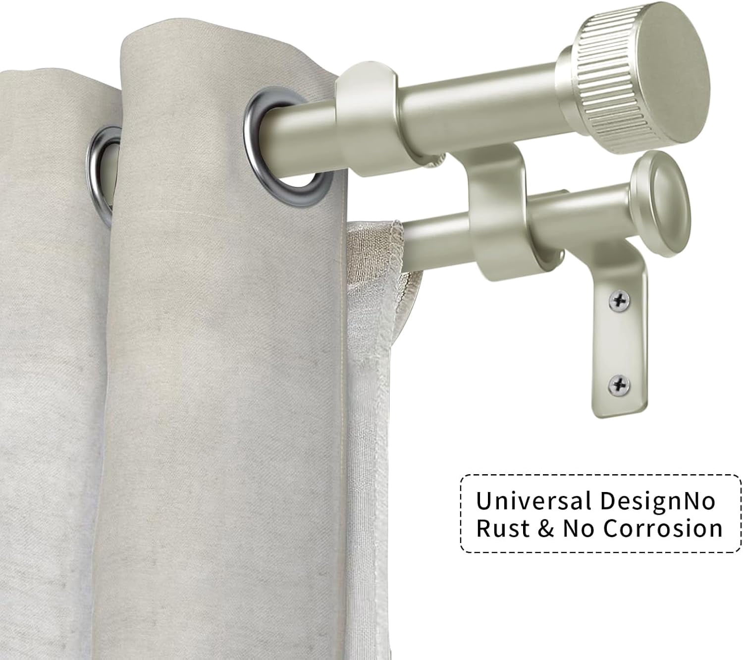 eTeckram 5/8" Double Curtain Rod with Bouton Finials,Pewter,48‘’-84‘’