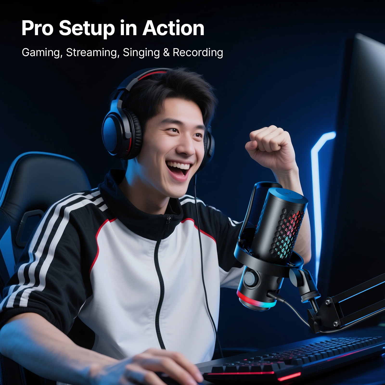 BOYA USB Gaming Microphone for PC, Mac, Phone, Streaming, Built-in DSP Quadruple Noise Reduction, CD Sound Quality, 9 RGB, (Desktop Stand)