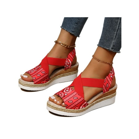 

Zodanni Women Comfy Slip On Wedge Sandals Ladies Work Breathable Thick Sole Traditional Espadrilles Sandal
