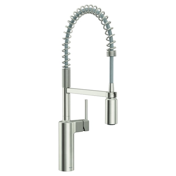 Moen Inara Stainless Spring Pulldown Kitchen Faucet with Pre-Rinse and Power Boost, Modern Kitchen Faucet, One-Handle Easy Installation, Spot Resist Finish