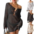 thumbnail image 5 of Purcolt Women's Summer Crochet Swimsuit Cover-up Boho Long Sleeve Mini Dress Casual Soft Loose Fit Sundress for Beach Vacation, 5 of 5