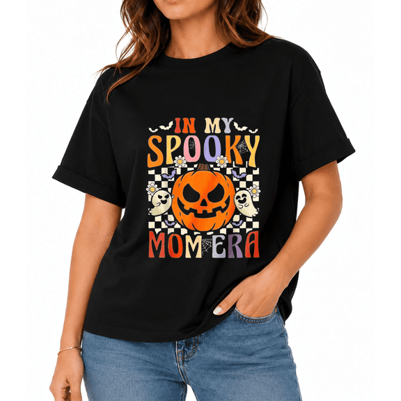 Women's Groovy Ghost Pumpkin Graphic T-Shirt, Halloween Fall Casual Short Sleeve Tee