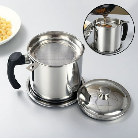 

304 Stainless Steel Oil Filter Storage Can Grease Strainer Kitchen Cooking Tool With Fine Mesh Strainer for Storing Oil