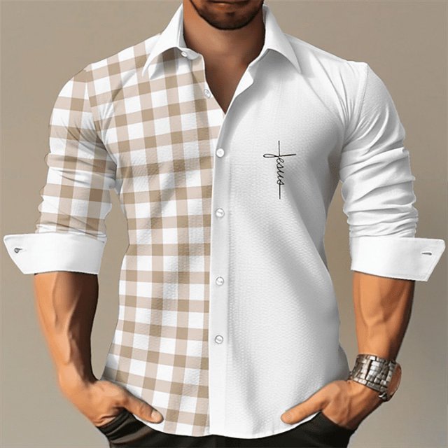 Camisa de manga larga con solapa informal sencilla y de lujo para hombre, ropa de diseñador con botones y cuello alto degradado, informal y transpirable, 2024