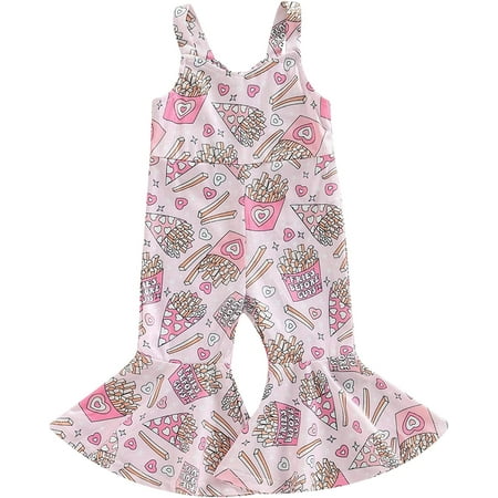 

PIKADINGNIS Toddler Baby Girls Bell Bottom Romper Floral Print Ribbed One Piece Jumpsuit Flared Pants Overalls Bodysuit Clothes
