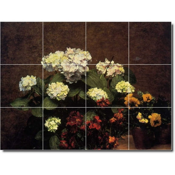 Ceramic Tile Mural-Henri Fantin-Latour Flowers Backsplash Tile Mural 13. 17" w x 12.75" h using (12) 4.25 x 4.25 ceramic tiles