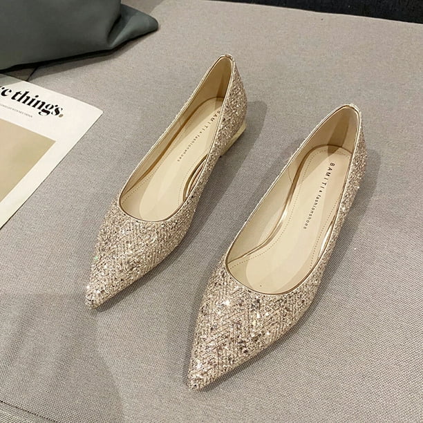 2pieces Womens Leather Wear resistant Shoes Women Wedding flats women dressy comfortable Flat Fiber Sequin Shoes Women Comfortable Care Court Women