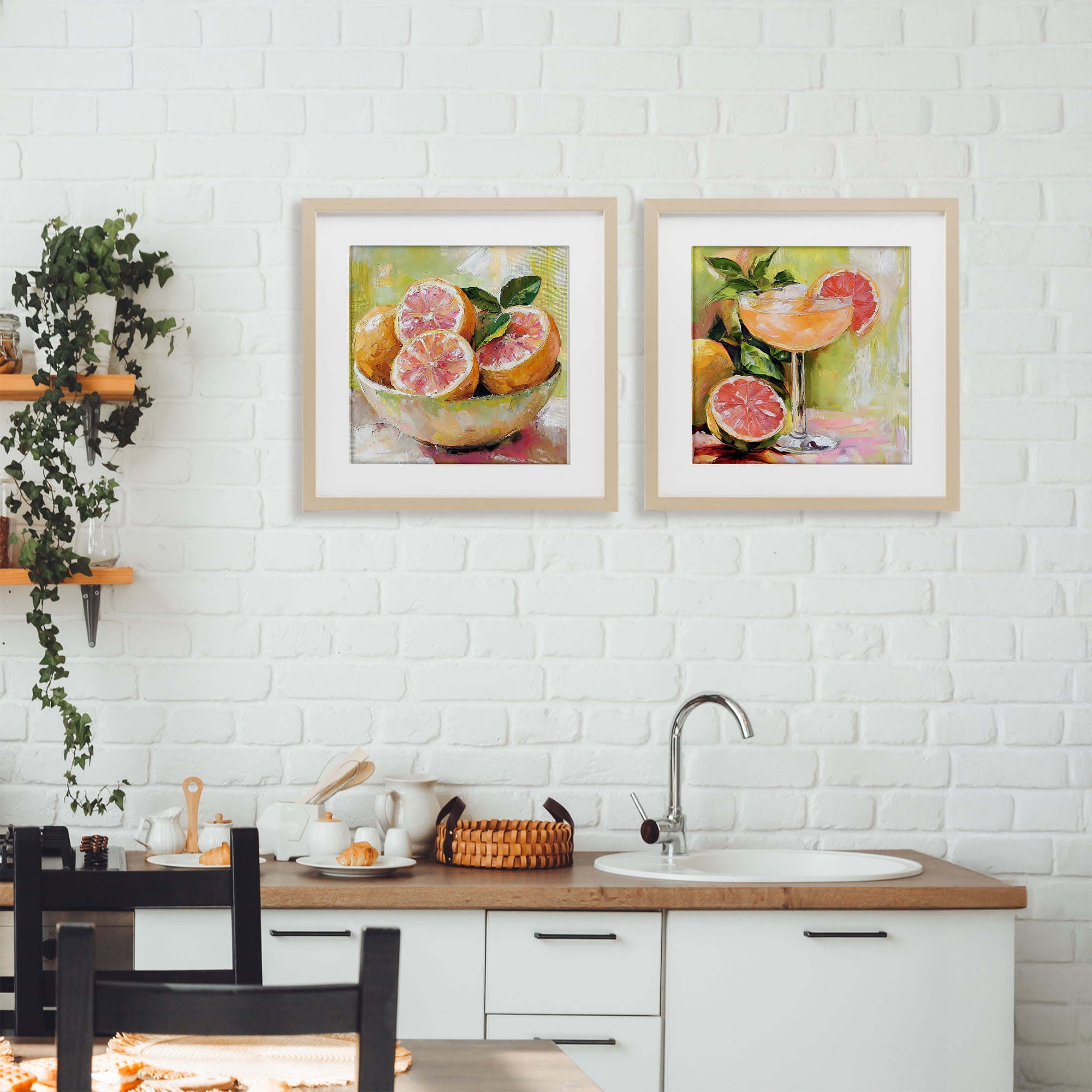 Stupell Industries Grapefruit Bowl & Cocktail 2 Piece Birch Framed Print Under Glass Set, design by Riley B