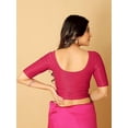 thumbnail image 3 of Cardinal Pink Round Neck Dobby Cotton Lycra Stretchable Elbow Sleeve Readymade Saree Blouse Stylish Fit, 3 of 4