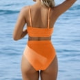 thumbnail image 3 of HNMKIU Plus Size Swimsuit for Women Two Piece U Neck High Waist Bikini Tankini Set with Textured Adjustable Strap for Pool Beach Women's Swimwear Orange，L, 3 of 6