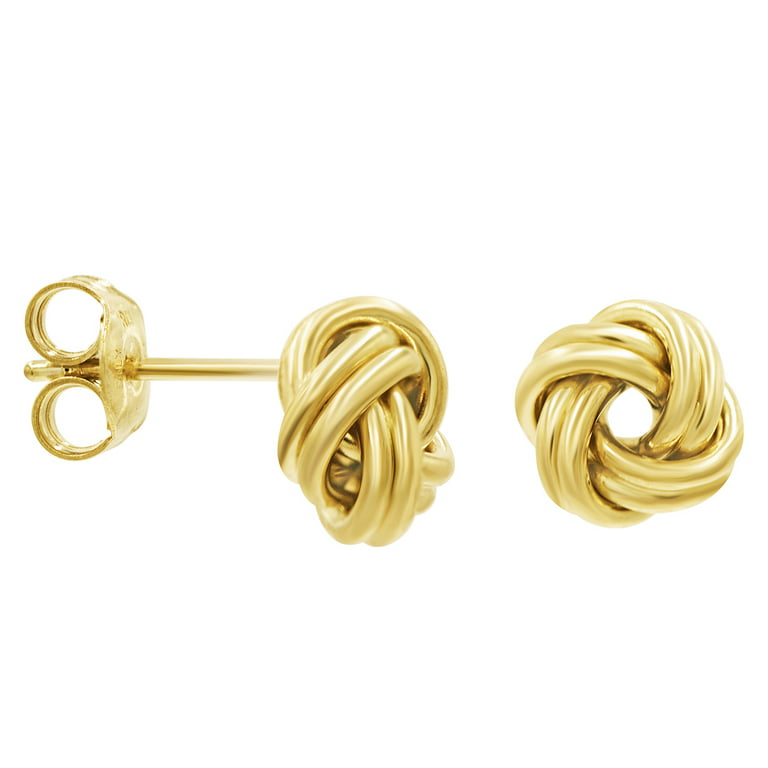Shiny Love Knot Stud Earrings in 14K Yellow Gold for Women
