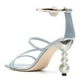 thumbnail image 4 of FSJ Women Chic Square Open Toe Strappy Sandals Pearl Bead High Heel Metal Ring Rhinestone Ankle Strap Pumps Wedding Dressy Shoes Size 8 Baby Blue, 4 of 4