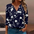 thumbnail image 2 of CYMMPU Loose Fit V Neck Spring Tunic Tops 3/4 Sleeve Blouses for Women Dressy Casual Fall Fashion Shirts Flower Pattern Business Elegant Work Topss XXXL, 2 of 5