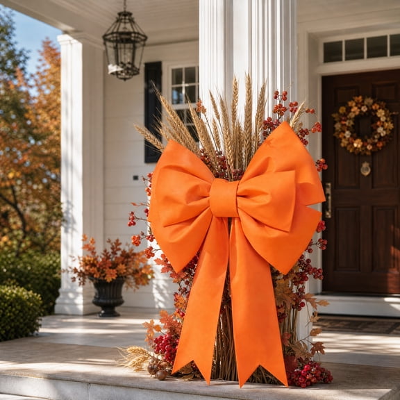 Front Door Solid Bows for Holiday Ornament Tree Topper Bows for Large Bow Decoration Big Bow Display Party Festivity Occasion Car Decoration Assembly Required, Oversized Orange Deco Mesh Bow