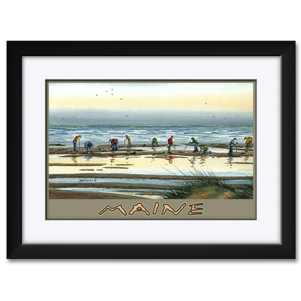 Maine Clam Diggers Framed & Matted Art Print by Dave Bartholet. Print Size 12" x 18" Framed Art