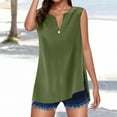 thumbnail image 4 of Clearance under 10$ Sevevn Women's Solid Color Imitation Cotton And Linen Sleeveless V-neck Pullover With Button Down Hem Fashion Blouses Early Access Deals Green S, 4 of 5