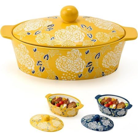 Ceramic Casserole Dish With Lid, Casserole Dishes for Oven, Baking Dish Lasagna Pans For Cooking, Oval Baking Pan, Dutch Oven, Perfect for Bread Baking and Serving, Housewarming, Christmas - Yellow