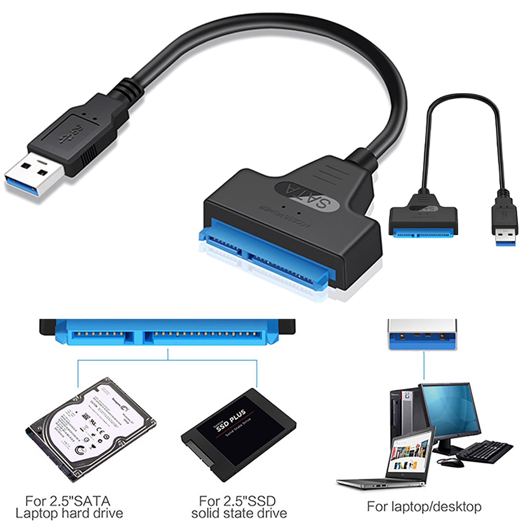 filosofisk krabbe udpege USB 3.0 SATA 2 Hard 22 Pins Disk Drive SSD HDD Adapter Connector Cable Lead  - Walmart.com