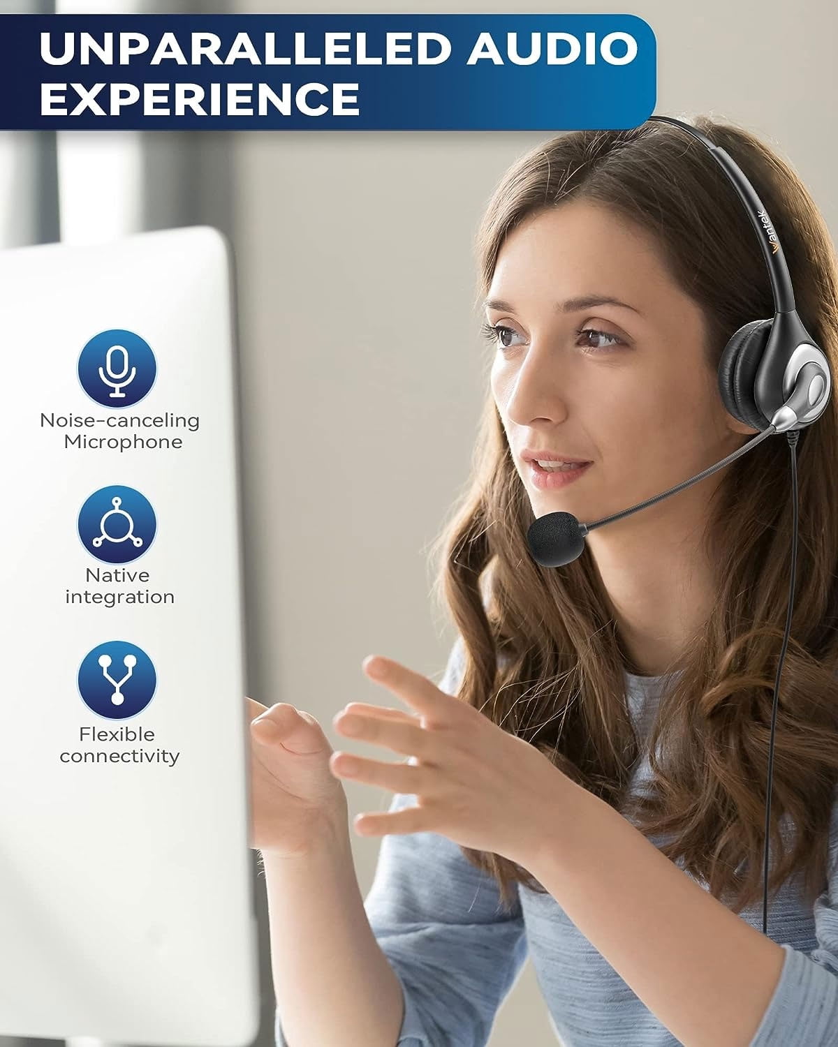 Wantek Wired USB Headset, Stereo Type C Headphones with Noise-Cancelling Microphone, In-Line Controls, PC/Mac/Laptop, Black