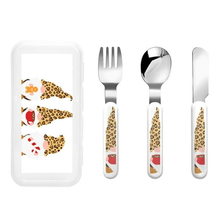 

Bingfone Christmas Gnomes In Leopard Print Toddler Utensils Kids Silverware 3pcs Safety Stainless Steel Toddler Fork Spoon Knife Set Children Flatware Set