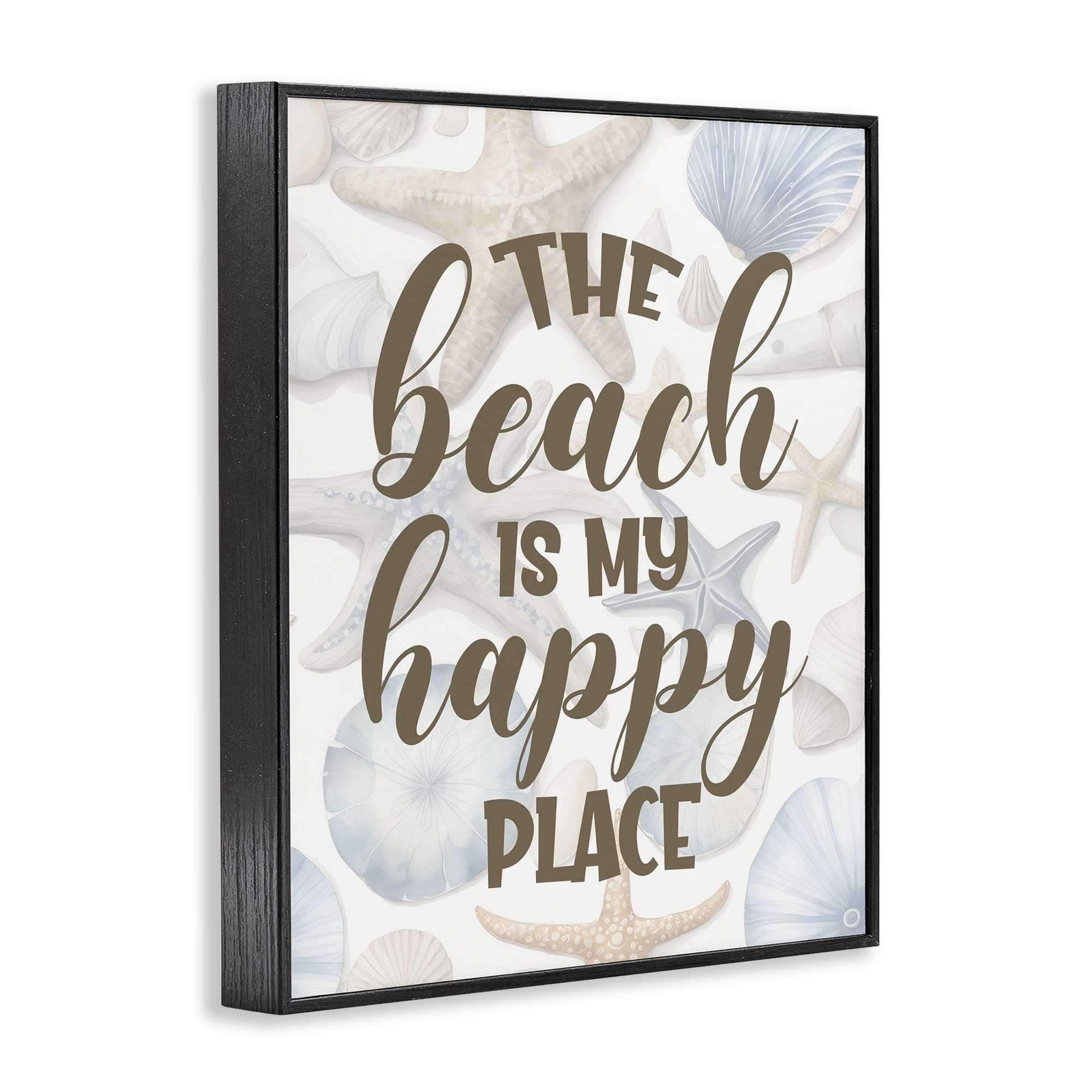Stupell Industries Beach Happy Place Typography Painting Black Framed Art Print Wall Art, 16 x 20