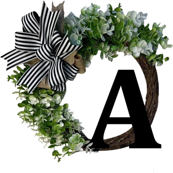 wtgtog 26 Letters Decorative Wreath, Door Hanging with Bow Knot Pendant and Rattan Ring, Home Wall Window Decoration, Ideal for Weddings Festivals and Housewarming Gifts, Unique Alphabet Design