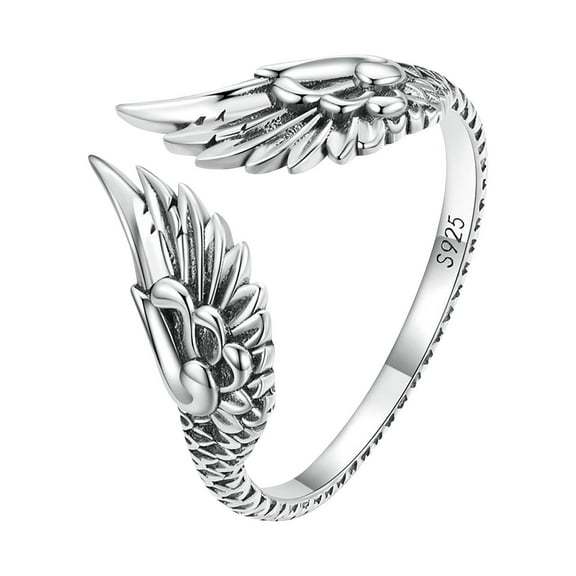 CILENON Rings for Women Sterling Silver S925 Sterling Silver Opening Ring Simple Retro Wing Ring Rings for Women Non Tarnish Pinky Ring Stainless Steel Rings for Women(Silver,One Size)