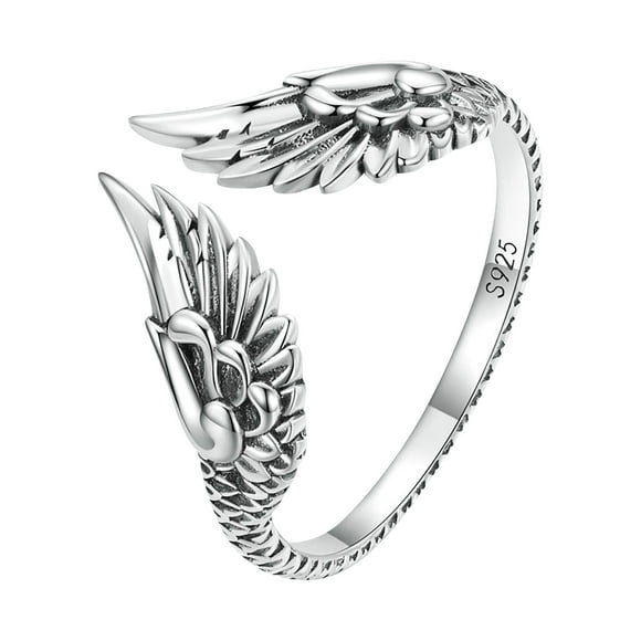 NUOKO Bague pour Doigt en Argent Sterling S925 Bague d'Ouverture Simple Bague Aile Rétro