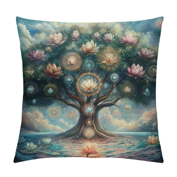 Sheronv 1PC Lotus Flower Graphic Decorative Throw Pillow Cover for Home Couch Living Room Sofa - Short Plush Material - Home Furnishing 24x24in