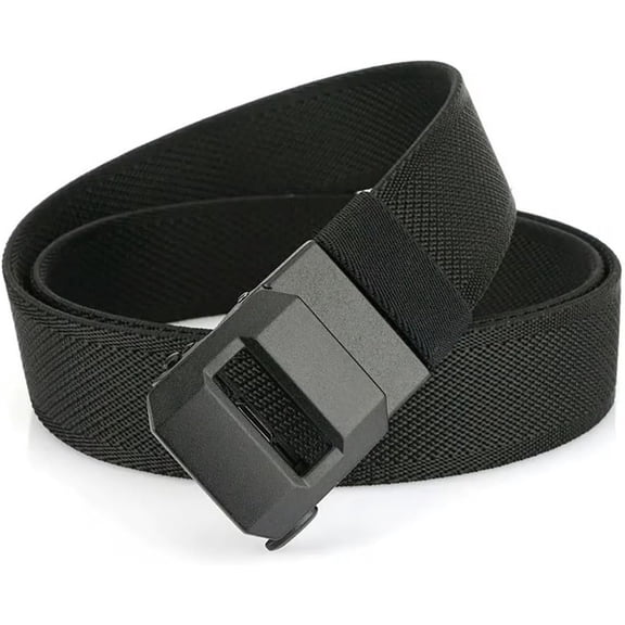 EDC Nylon Ratchet Belt for Men, Automatic Slide Buckle Quick Release, Adjustable Woven Waist Belt with Micro Elastic, Heavy-Duty Tactical Belt