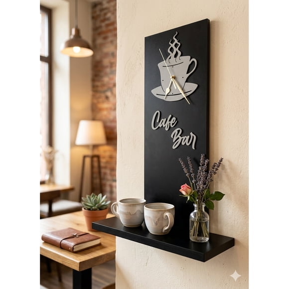 Repisa De Pared Decorativa Flotante Diseño Caffe Bar 50 Cm Negro