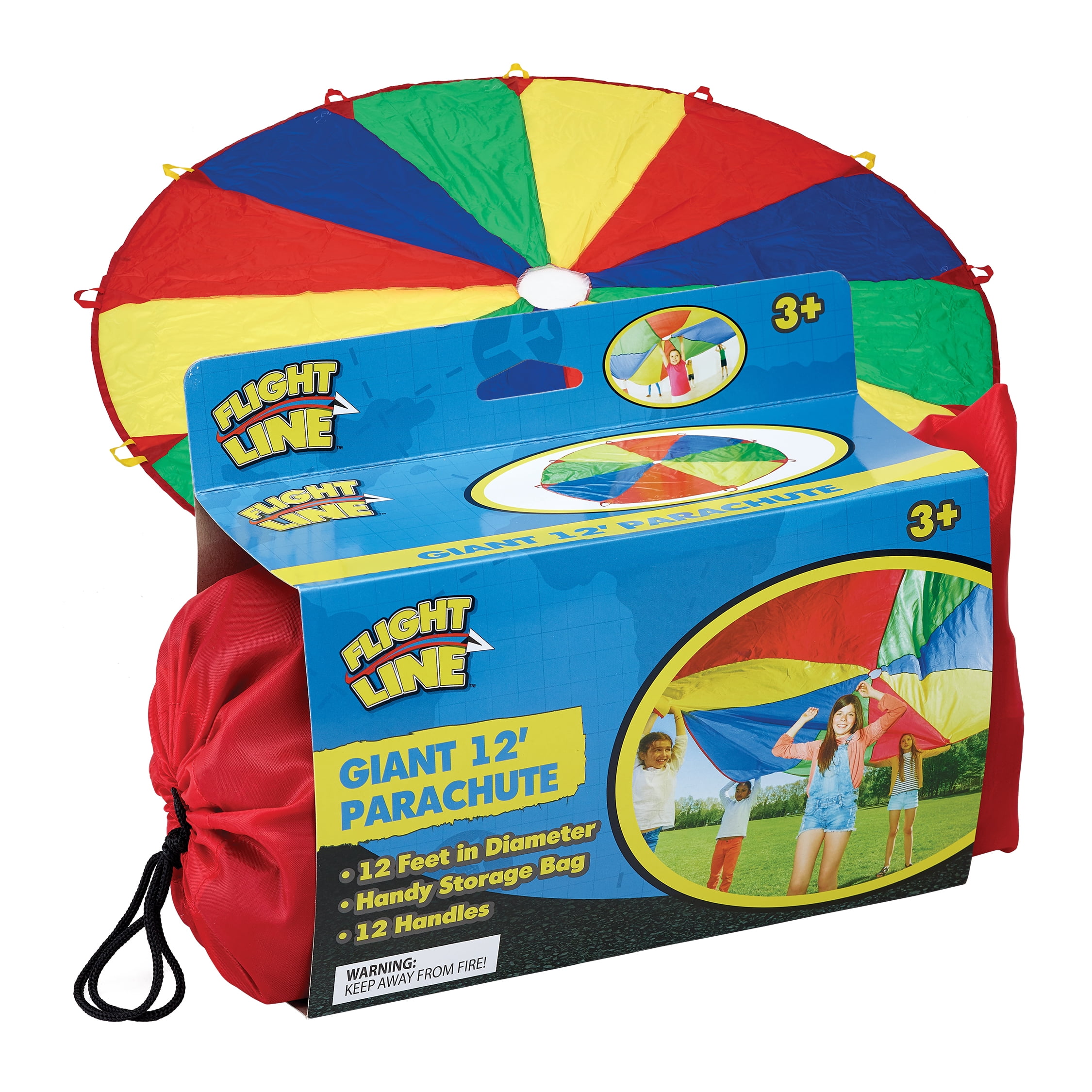 Everfunny Play Parachute Children 210T Rainbow Play Parachute 12 feet with 12 Handles for 3-8 Kids Play Games