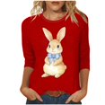 thumbnail image 1 of ZVAVZ Chemises de Pâques pour Femmes, Œufs de Pâques pour Femmes, T-Shirts à Col Rond Imprimés, Blouse à Manches 3/4 Imprimée, Vêtements de Printemps, Offres du Jour Prime Rouge 2TG, 1 of 5