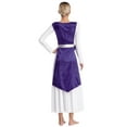 thumbnail image 2 of Yruioon Womens Metallic Patchwork Lace-Up Sides Split Satin Worship Praise Dance Tunic (White Dress Purple S, 2 of 7