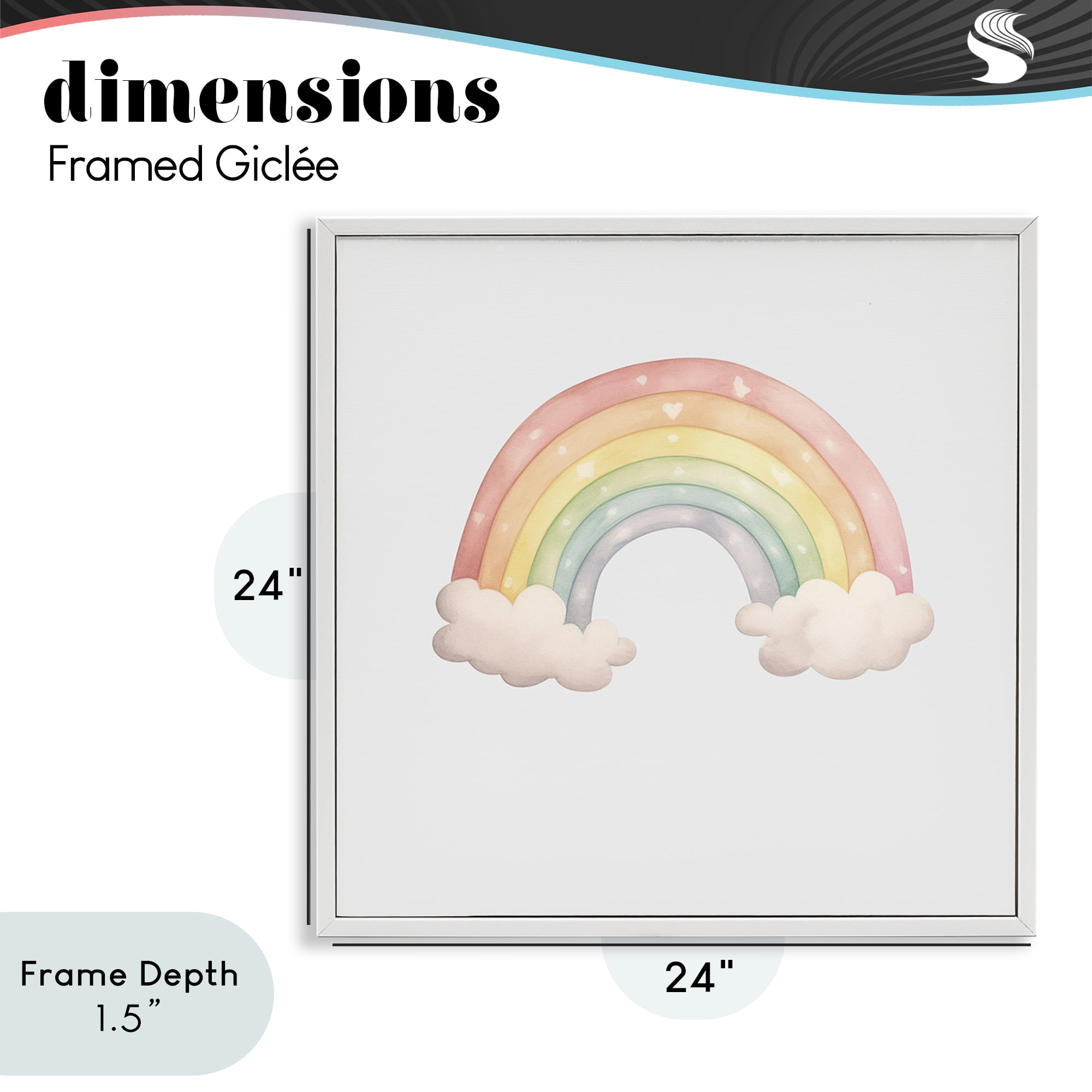 Stupell Industries Dreamy Pastel Rainbow with Clouds White Framed Giclee Art, design by Karen Smith